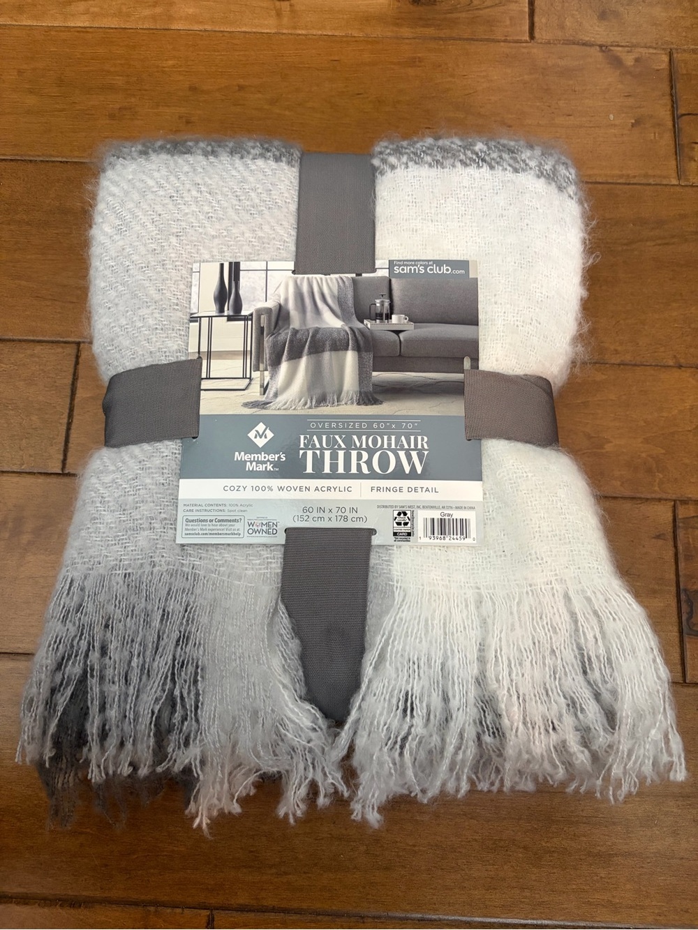 Member's Mark Faux Mohair Throw Blanket - Gray & White NWT